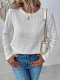 Eyelet Round Neck Long Sleeve Top - Trendsi - Flyclothing LLC