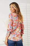 Double Take Floral Print Long Puff Sleeve Blouse - Trendsi