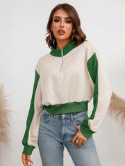 Contrast Half Zip Drop Shoulder Sweatshirt - Trendsi
