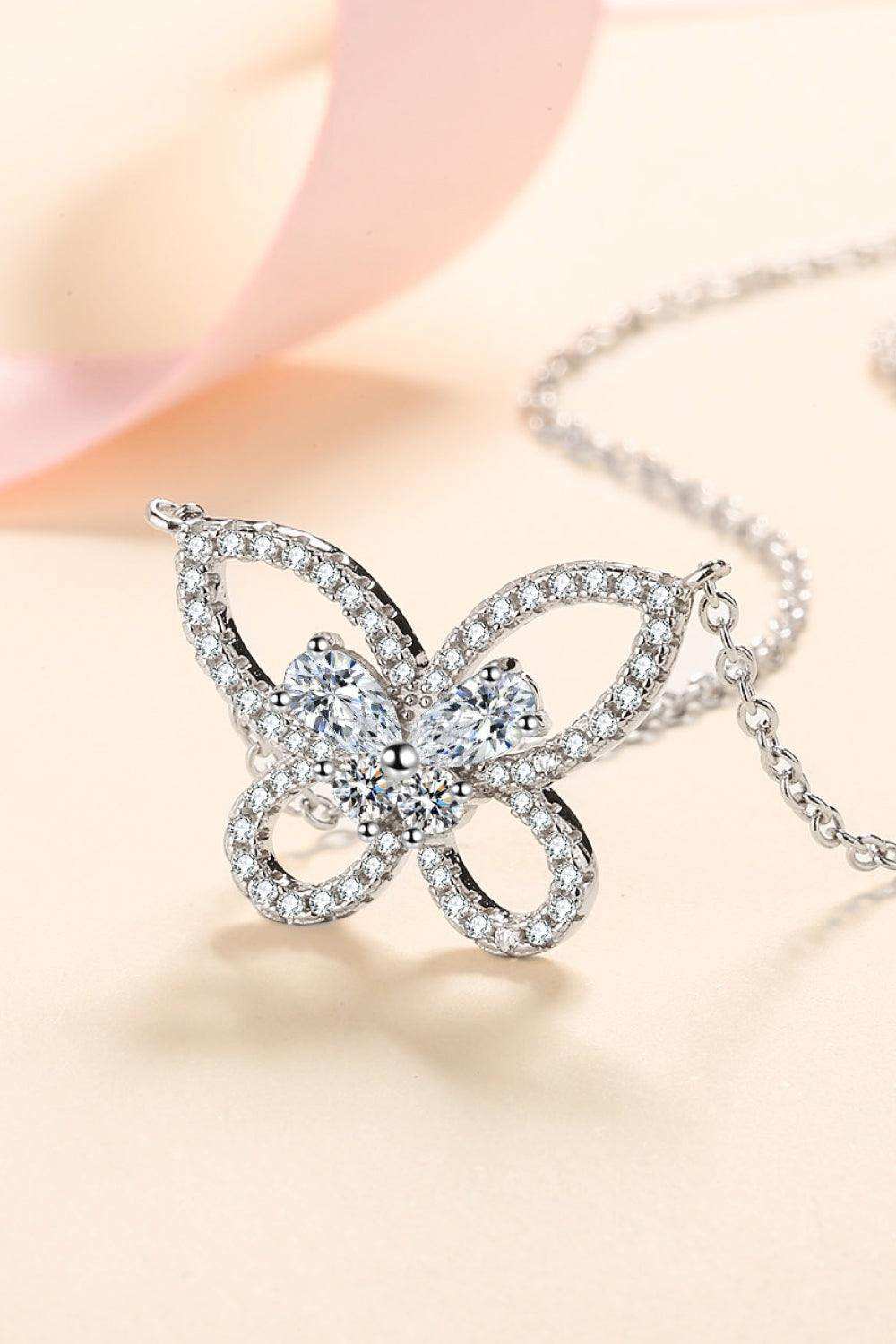 Moissanite Butterfly Pendant Necklace - Trendsi - Flyclothing LLC