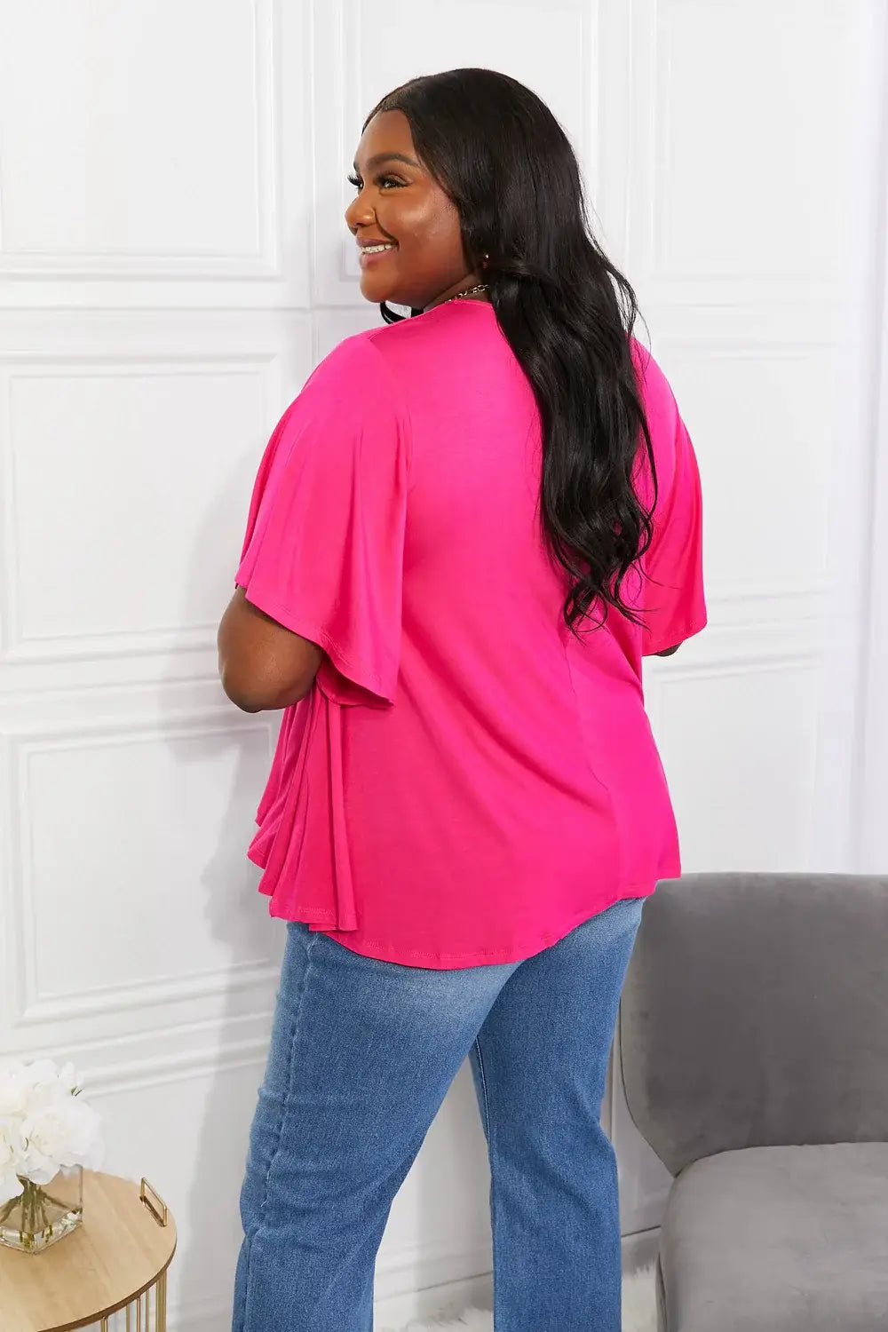 Yelete Full Size More Than Words Flutter Sleeve Top - Trendsi - Flyclothing LLC
