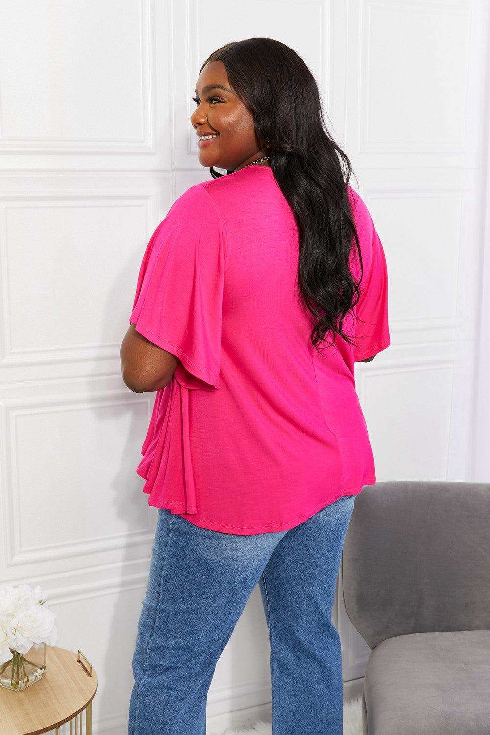 Yelete Full Size More Than Words Flutter Sleeve Top - Trendsi - Flyclothing LLC