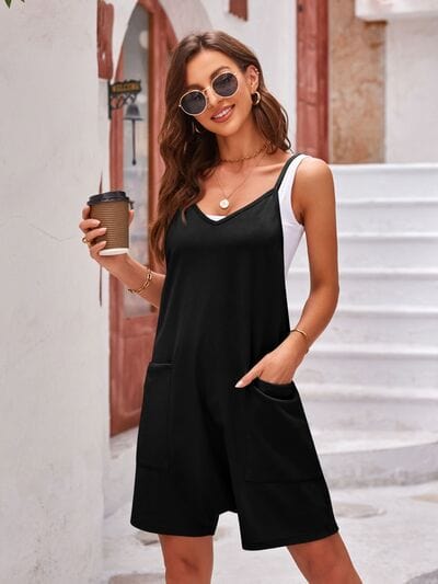Spaghetti Strap Romper with Pockets - Trendsi