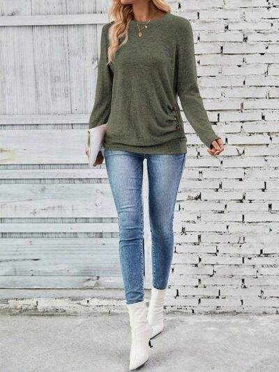 Round Neck Long Sleeve T-Shirt - Trendsi - Flyclothing LLC