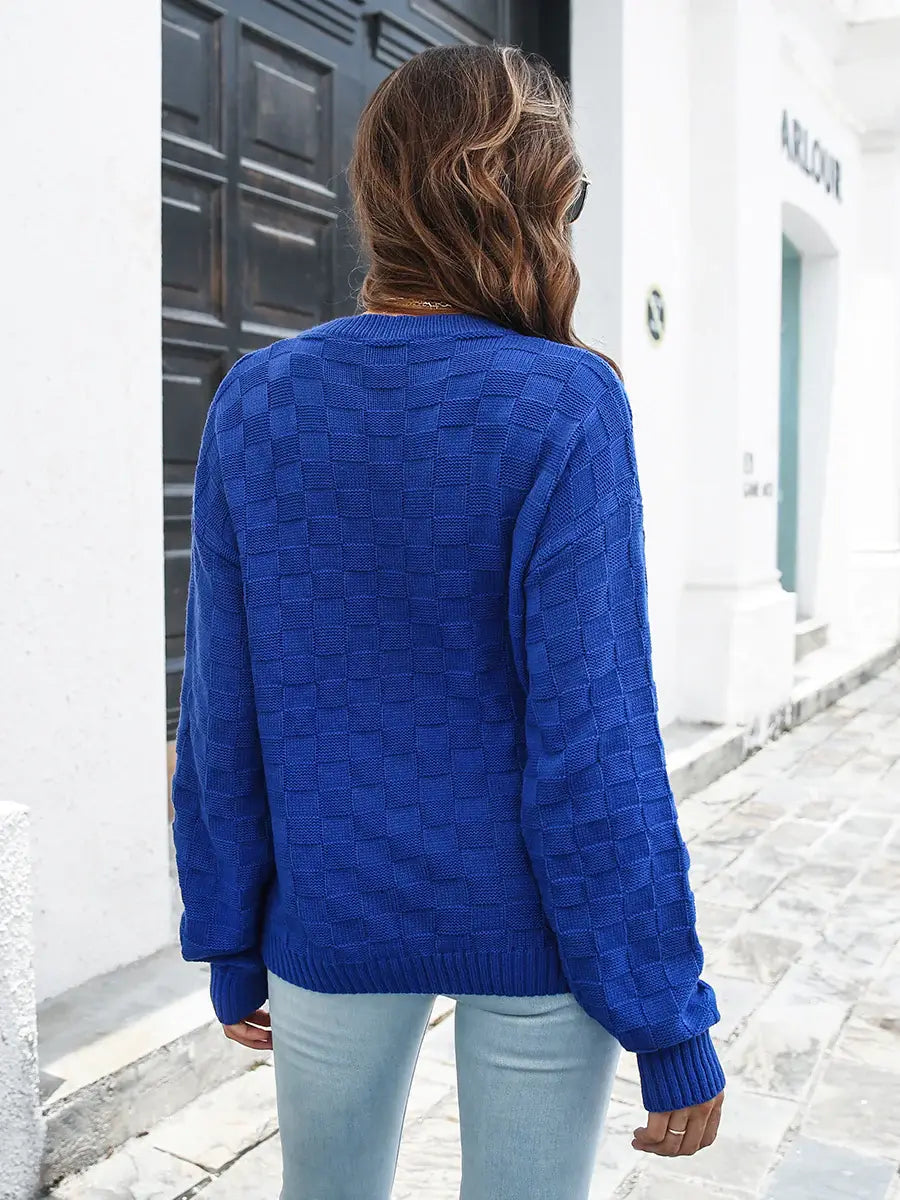 Round Neck Dropped Shoulder Sweater - Trendsi - Flyclothing LLC