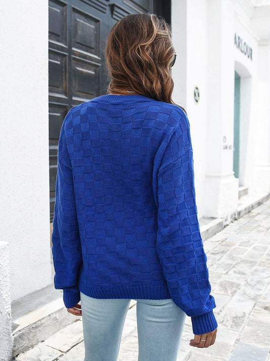 Round Neck Dropped Shoulder Sweater - Trendsi