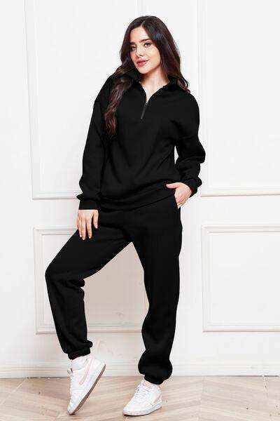Half Zip Long Sleeve Sweatshirt and Pants Set - Trendsi - Flyclothing LLC