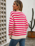 Striped Drop Shoulder Knit Top - Trendsi - Flyclothing LLC
