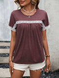 Contrast Round Neck Short Sleeve Tee - Trendsi - Flyclothing LLC