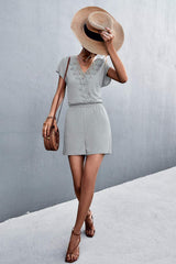 Lace Trim V-Neck Romper - Trendsi - Flyclothing LLC