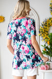 Heimish Full Size Floral V-Neck Short Sleeve T-Shirt - Trendsi