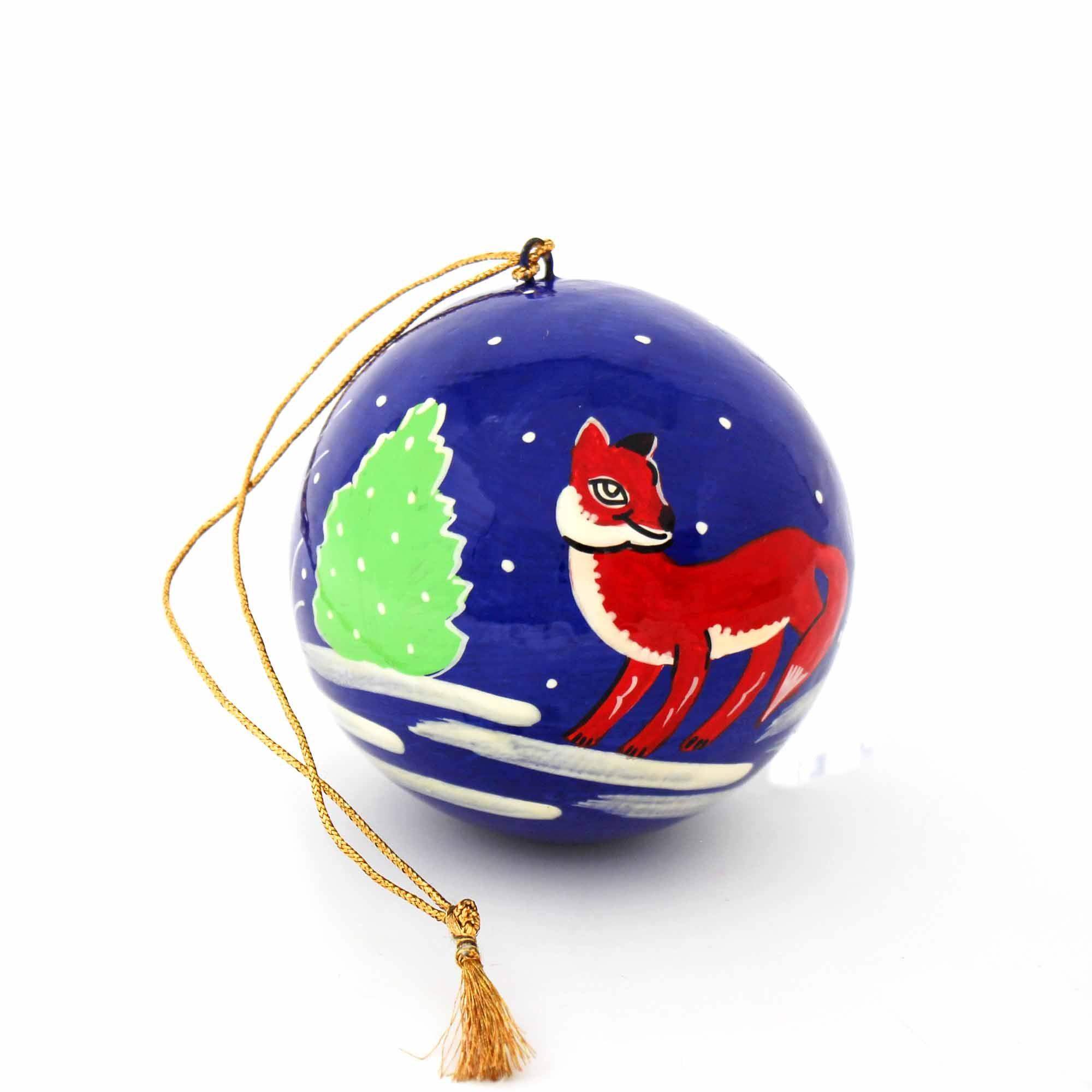Handpainted Fox & Bird Ornaments, Set of 2 - Asha Handicrafts - Flyclothing LLC