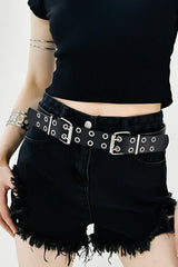 PU Leather Two Row Eyelet Belt - Trendsi - Flyclothing LLC