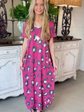 Leopard Slit V-Neck Short Sleeve Maxi Dress - Trendsi - Flyclothing LLC