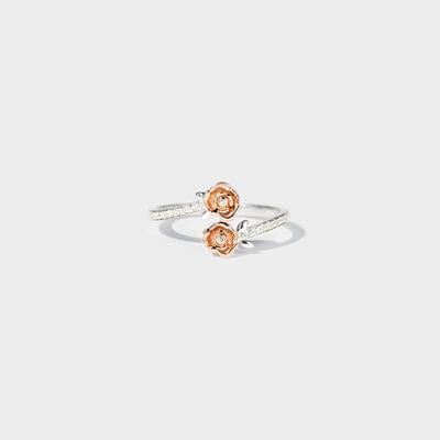 Rose Shape Inlaid Zircon Bypass Ring - Trendsi