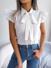 Tie  Neck Cap Sleeve Blouse - Trendsi