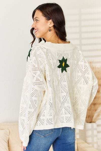 POL Floral Embroidered Pattern V-Neck Sweater - Trendsi - Flyclothing LLC