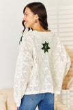POL Floral Embroidered Pattern V-Neck Sweater - Trendsi