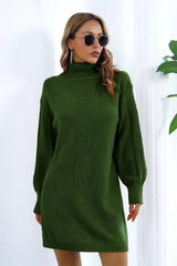 Openwork Turtleneck Long Sleeve Sweater Dress - Trendsi - Flyclothing LLC