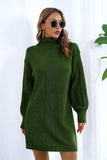 Openwork Turtleneck Long Sleeve Sweater Dress - Trendsi - Flyclothing LLC
