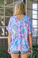 Printed V-Neck Tee Shirt - Trendsi - Flyclothing LLC