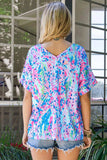 Printed V-Neck Tee Shirt - Trendsi - Flyclothing LLC