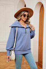 Half-Zip Collared Sweatshirt - Trendsi