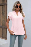 Eyelet Notched Neck Flutter Sleeve Top - Trendsi - Flyclothing LLC