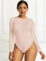 Round Neck Long Sleeve Bodysuit - Trendsi - Flyclothing LLC
