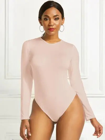 Round Neck Long Sleeve Bodysuit - Trendsi - Flyclothing LLC