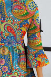 Paisley Print Round Neck Three-Quarter Sleeve Dress - Trendsi - Flyclothing LLC