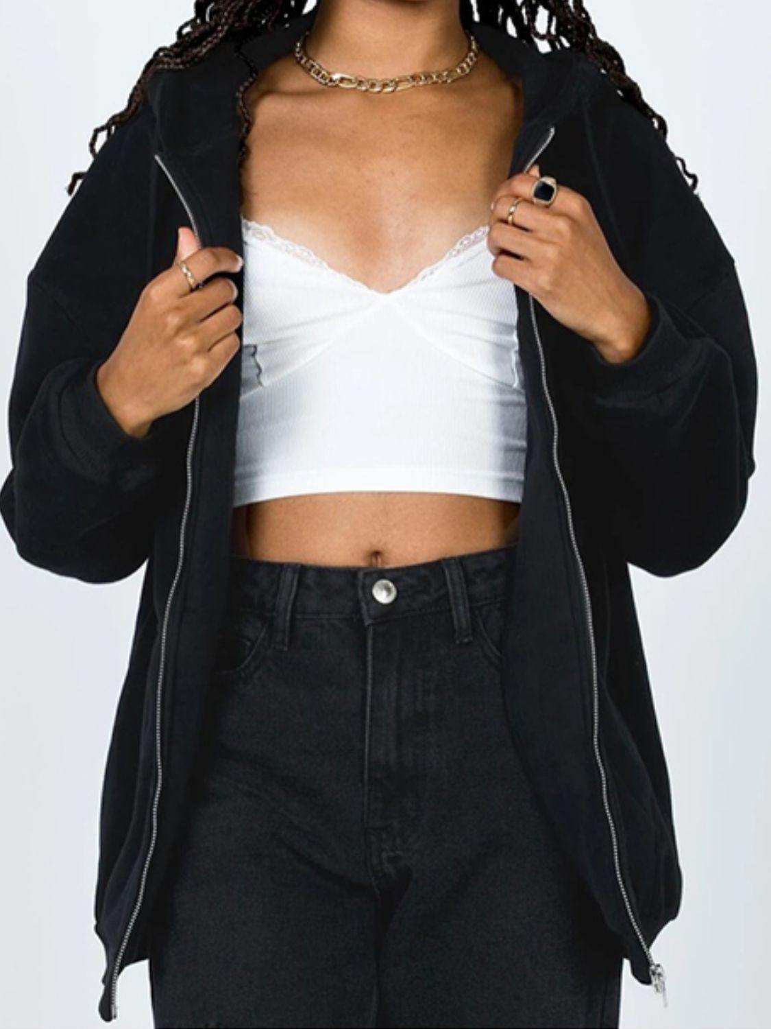 Zip-Up Drawstring Hoodie - Trendsi - Flyclothing LLC