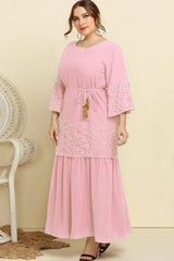 Plus Size Spliced Lace Tassel Belted Dress - Trendsi - Flyclothing LLC