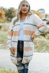 Plus Size Striped Open Front Cardigan - Trendsi