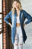 Veveret Pocketed Button Up Washed Denim Shirt - Trendsi - Flyclothing LLC
