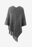 Pearl Trim V-Neck Fringe Hem Poncho - Trendsi - Flyclothing LLC