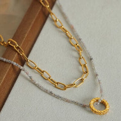 Beaded Double-Layered Titanium Steel Necklace - Trendsi