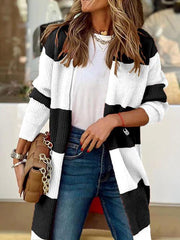 Contrast Open Front Long Sleeve Cardigan - Trendsi