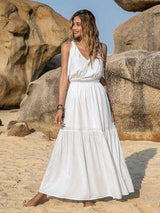 V-Neck Tie Shoulder Crochet Maxi Dress - Trendsi - Flyclothing LLC