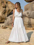 V-Neck Tie Shoulder Crochet Maxi Dress - Flyclothing LLC
