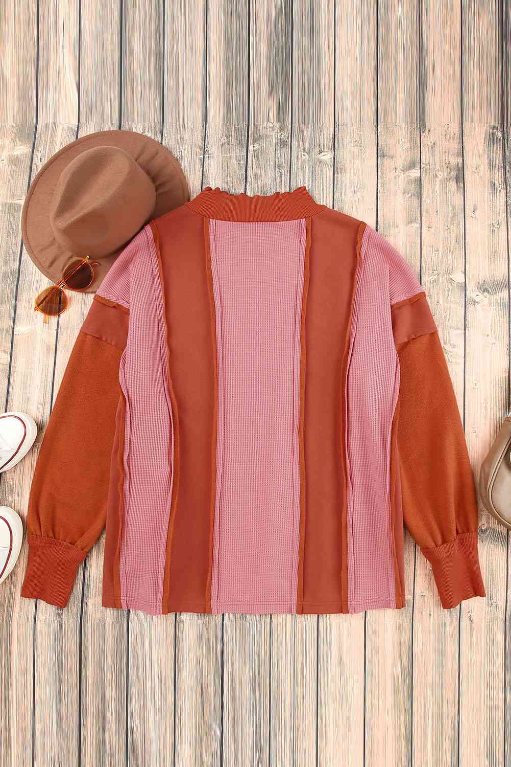 Color Block Exposed Seam Top - Trendsi - Flyclothing LLC