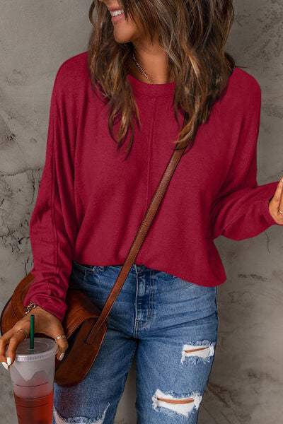 Double Take Full Size Round Neck Long Sleeve T-Shirt - Trendsi - Flyclothing LLC