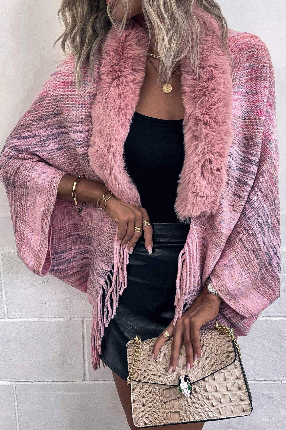 Open Front Fringe Hem Poncho - Trendsi - Flyclothing LLC