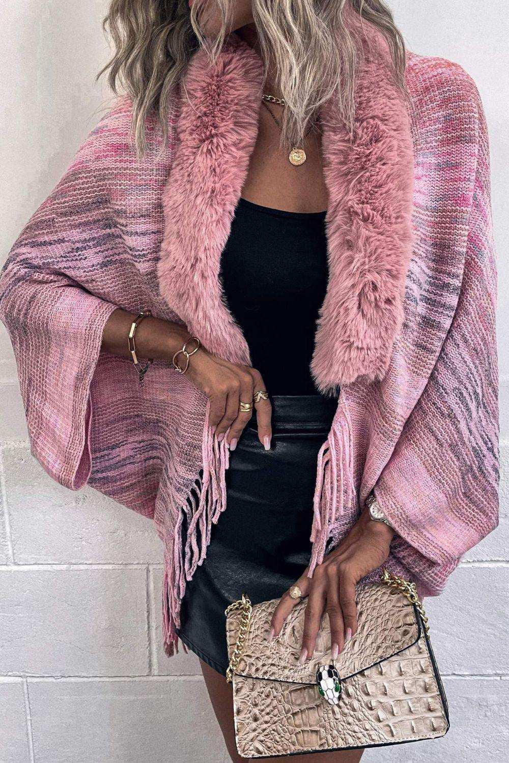 Open Front Fringe Hem Poncho - Trendsi - Flyclothing LLC