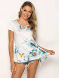 Floral Tie-Neck Blouse - Trendsi - Flyclothing LLC