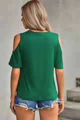 Tied Cutout Cold-Shoulder Top - Trendsi - Flyclothing LLC