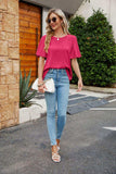 Pleated Flutter Sleeve Round Neck Blouse - Trendsi - Flyclothing LLC