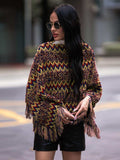 Fringe Hem Boat Neck Poncho - Trendsi - Flyclothing LLC