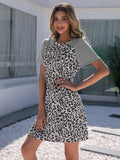 Leopard Round Neck Short Sleeve Mini Dress - Trendsi - Flyclothing LLC
