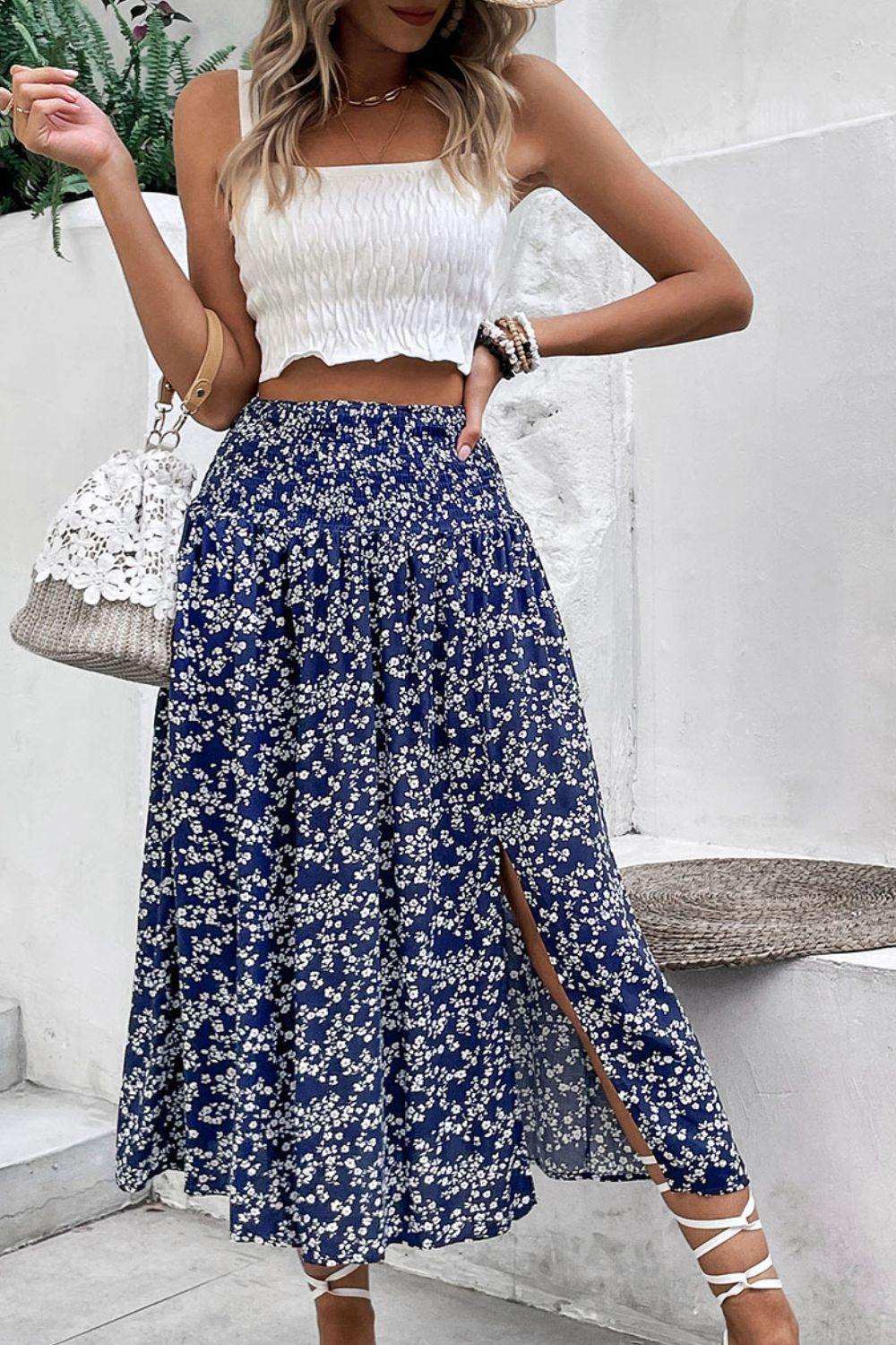 Ditsy Floral Slit High Waist Skirt - Trendsi - Flyclothing LLC